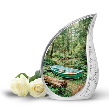 Dignified Green Boat Cremation Urn for Ashes - 10-inch, 200 cu in - Yatskia