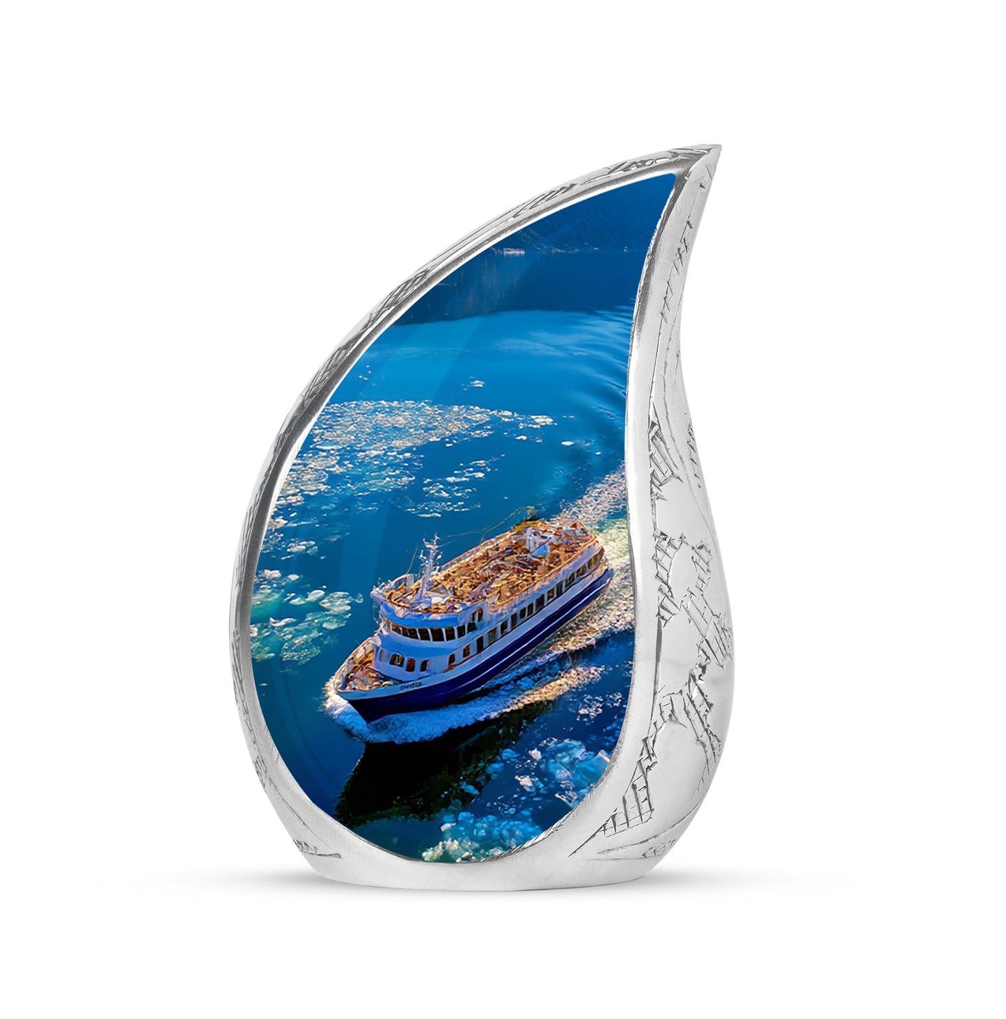Blue Boat Memorial Cremation Urns for Human Ashes - 10-inch, 200 cu in - Yatskia