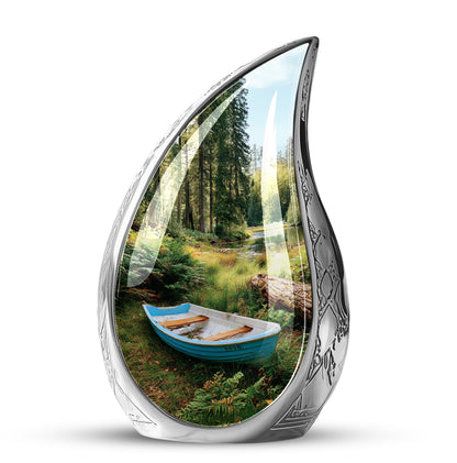 Inspiring Black Boat Treasure Urn for Human Ashes - 10-inch, 200 cu in - Yatskia