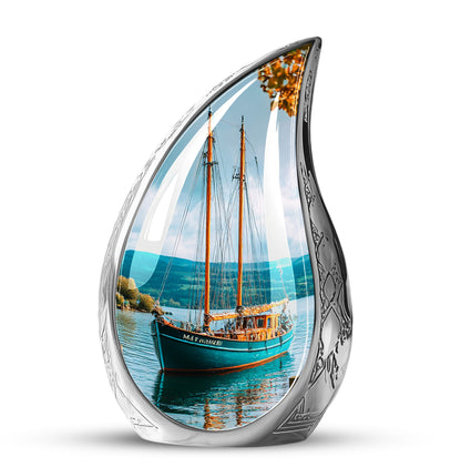 Personalized Teal Boat Cremation Urns for Ashes - Captivating 10-inch - Yatskia