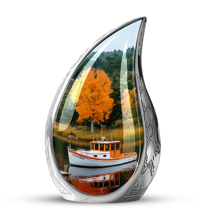 Personalized Green Steadfast Boat Cremation Urns for Human Ashes - 10-inch, 200 cu in - Yatskia