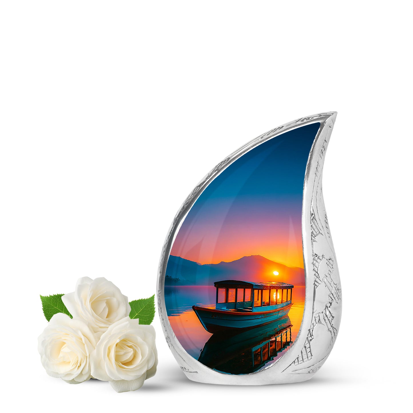 Red Serene Boat Memorial Urn for Ashes - 10-inch, 200 cu in - Yatskia