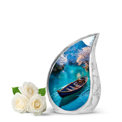 Blue Boat Cremation Urns - Imperial Keepsake 10-inch, 200 cu in - Yatskia