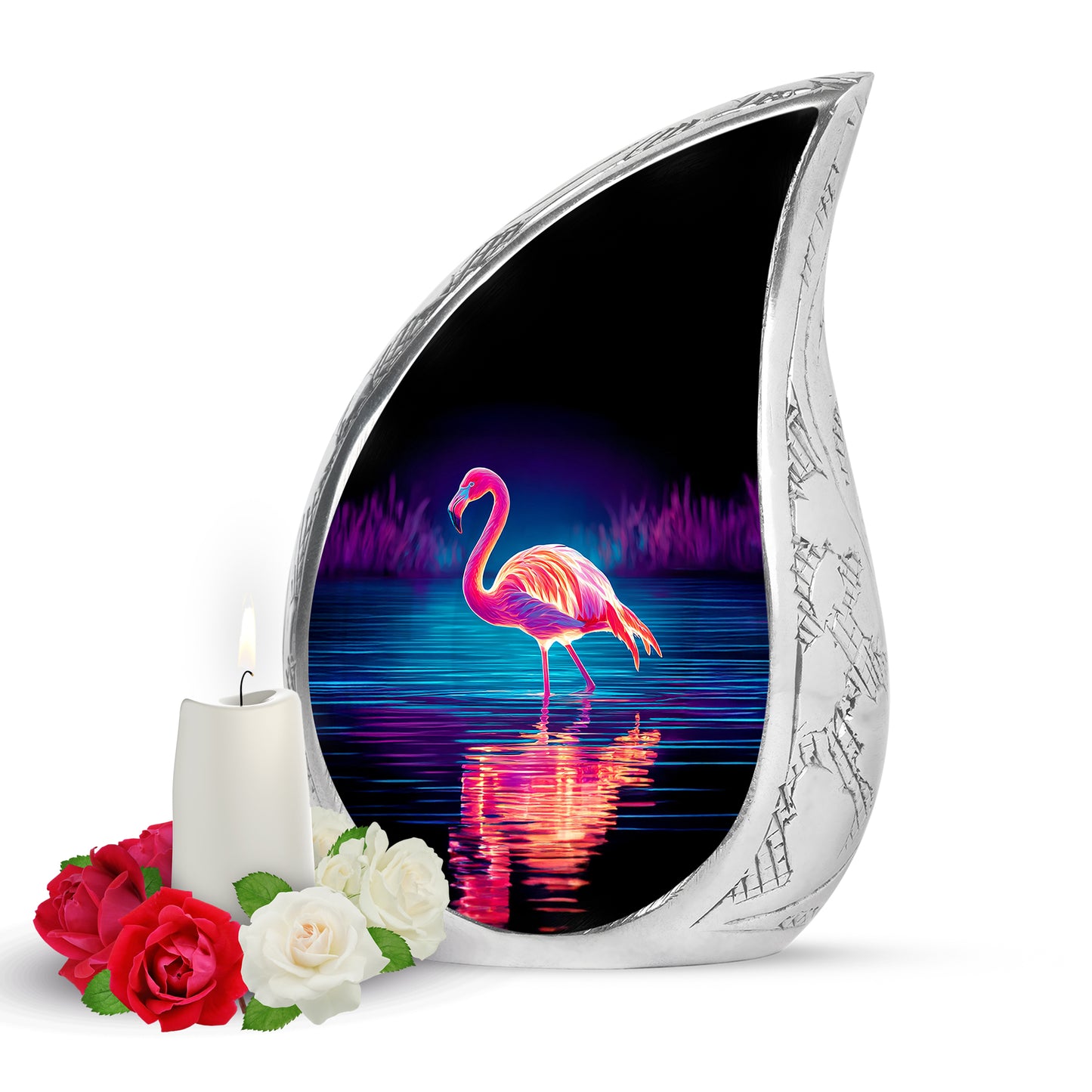 Personalized Black Steadfast Flamingo Cremation Urns for Human Ashes - 10-inch, 200 cu in - Yatskia