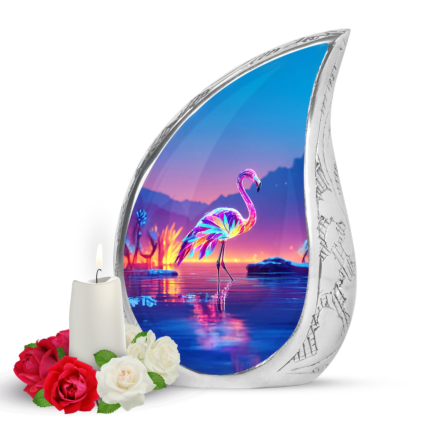 Personalized Blue Revered Flamingo Cremation Urns for Human Ashes - 10-inch, 200 cu in - Yatskia