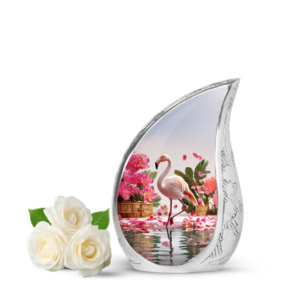 Personalized Silver Revered Flamingo Cremation Urns for Human Ashes - 10-inch, 200 cu in - Yatskia