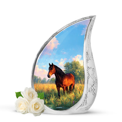 Personalized Blue Heavenly Horse Cremation Urns for Human Ashes - 10-inch, 200 cu in - Yatskia