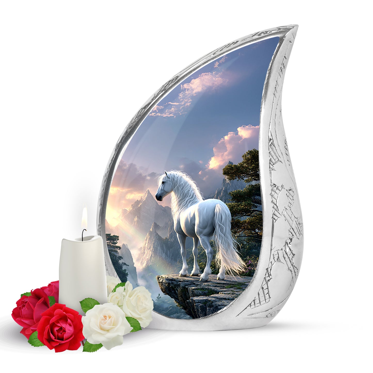 Inspiring Blue Horse Sanctuary Urn for Human Ashes - 10-inch, 200 cu in - Yatskia