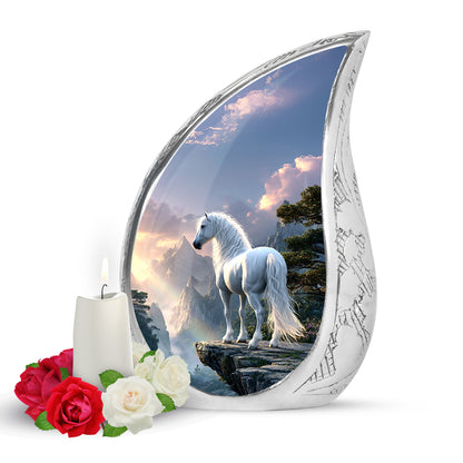Inspiring Blue Horse Sanctuary Urn for Human Ashes - 10-inch, 200 cu in - Yatskia