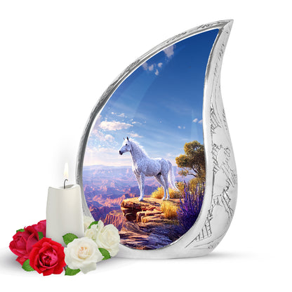 Everlasting Blue Horse Remembrance Urn for Human Ashes - 10-inch, 200 cu in - Yatskia