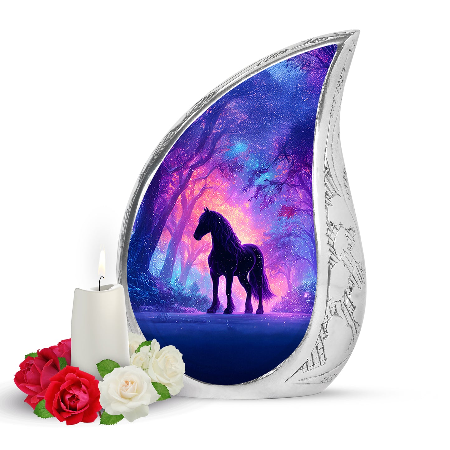 Personalized Blue Horse Cremation Urns for Ashes - Peaceful 10-inch - Yatskia