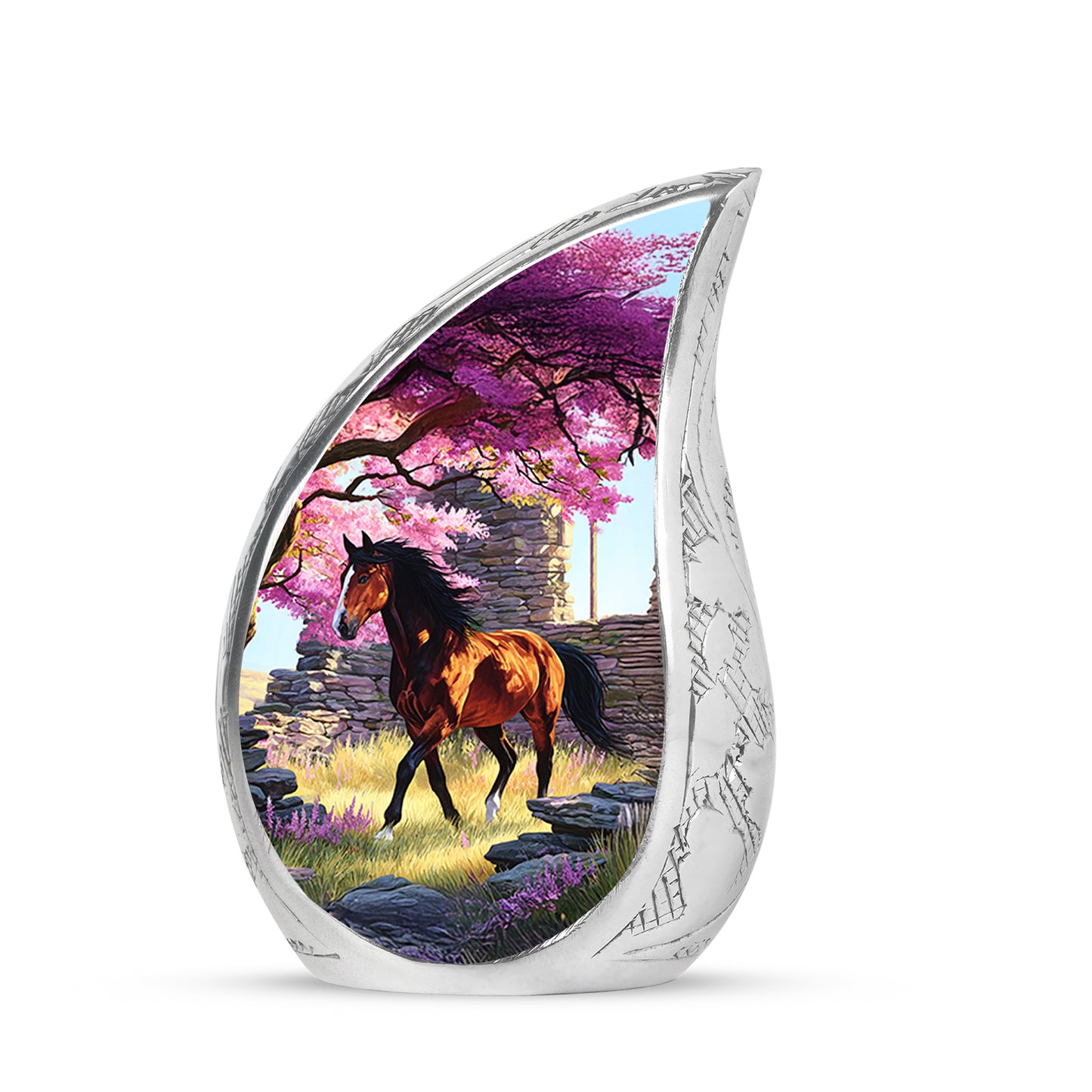 Personalized Pink Heavenly Horse Cremation Urns for Human Ashes - 10-inch, 200 cu in - Yatskia