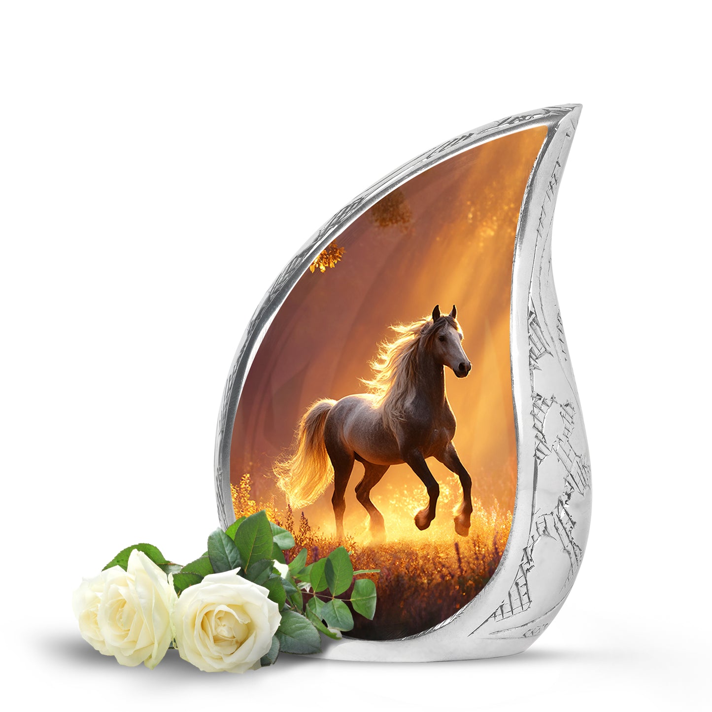 Graceful Red Horse Celebration Urn for Human Ashes - 10-inch, 200 cu in - Yatskia
