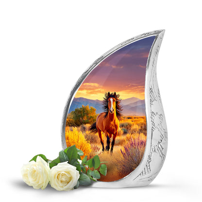 Red Breathtaking Horse Memorial Urn for Ashes - 10-inch, 200 cu in - Yatskia