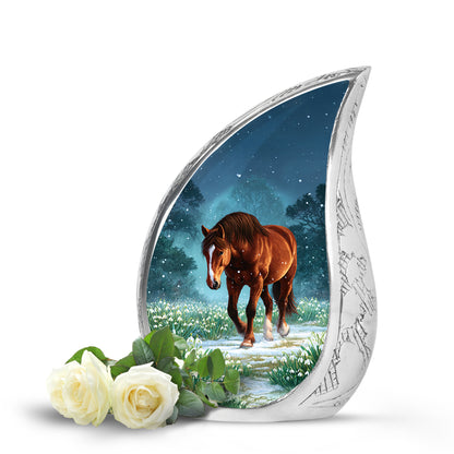 Blue Stately Horse Cremation Urns for Human Ashes - 10-inch, 200 cu in - Yatskia