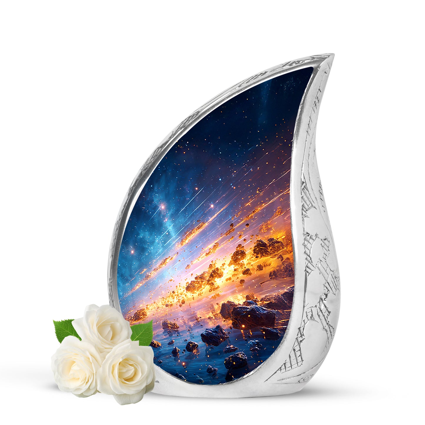 Personalized Blue Cherished Galaxy Cremation Urns for Human Ashes - 10-inch, 200 cu in - Yatskia