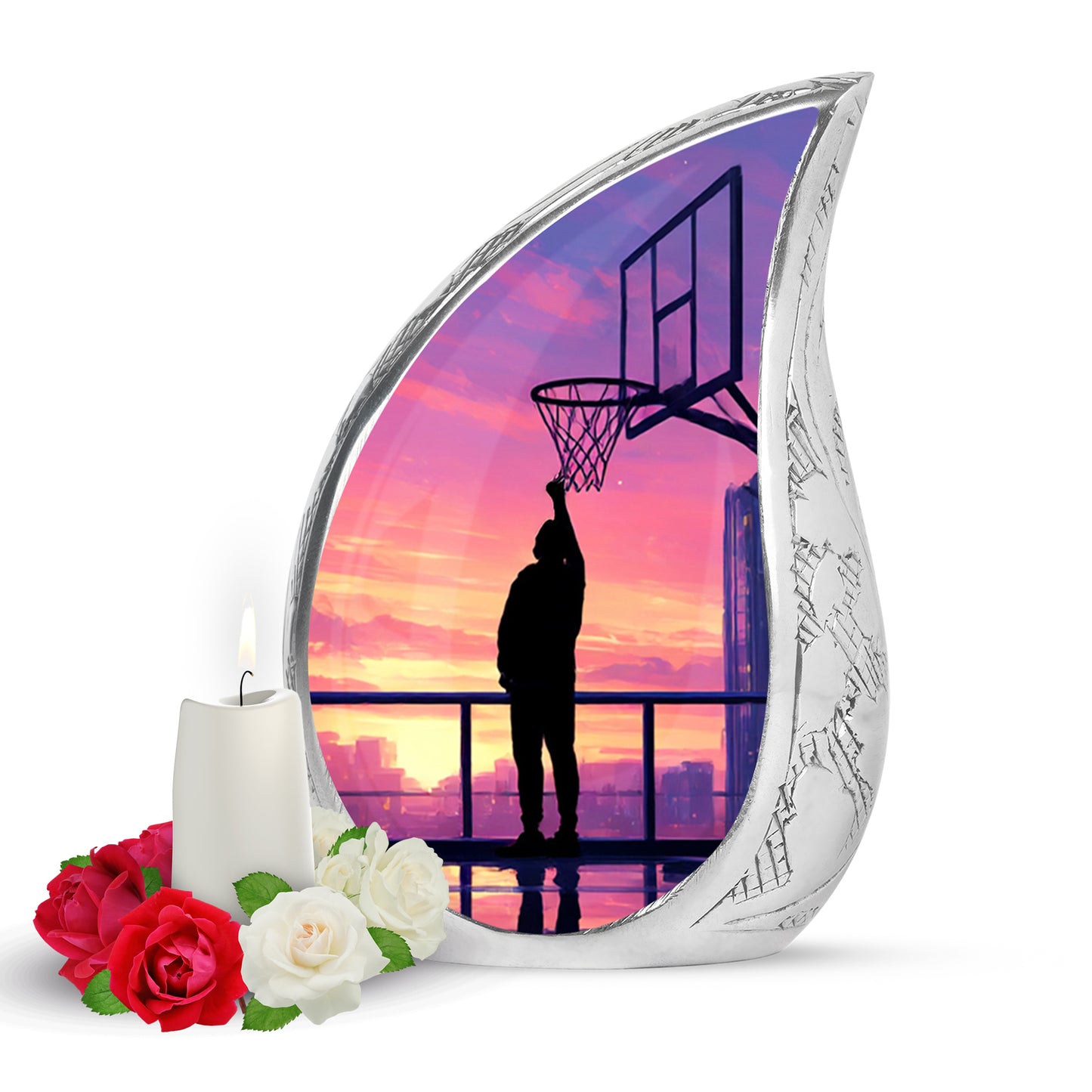 Lustrous Basketball Cremation Urns for Human Ashes - Blue 10-inch - Yatskia