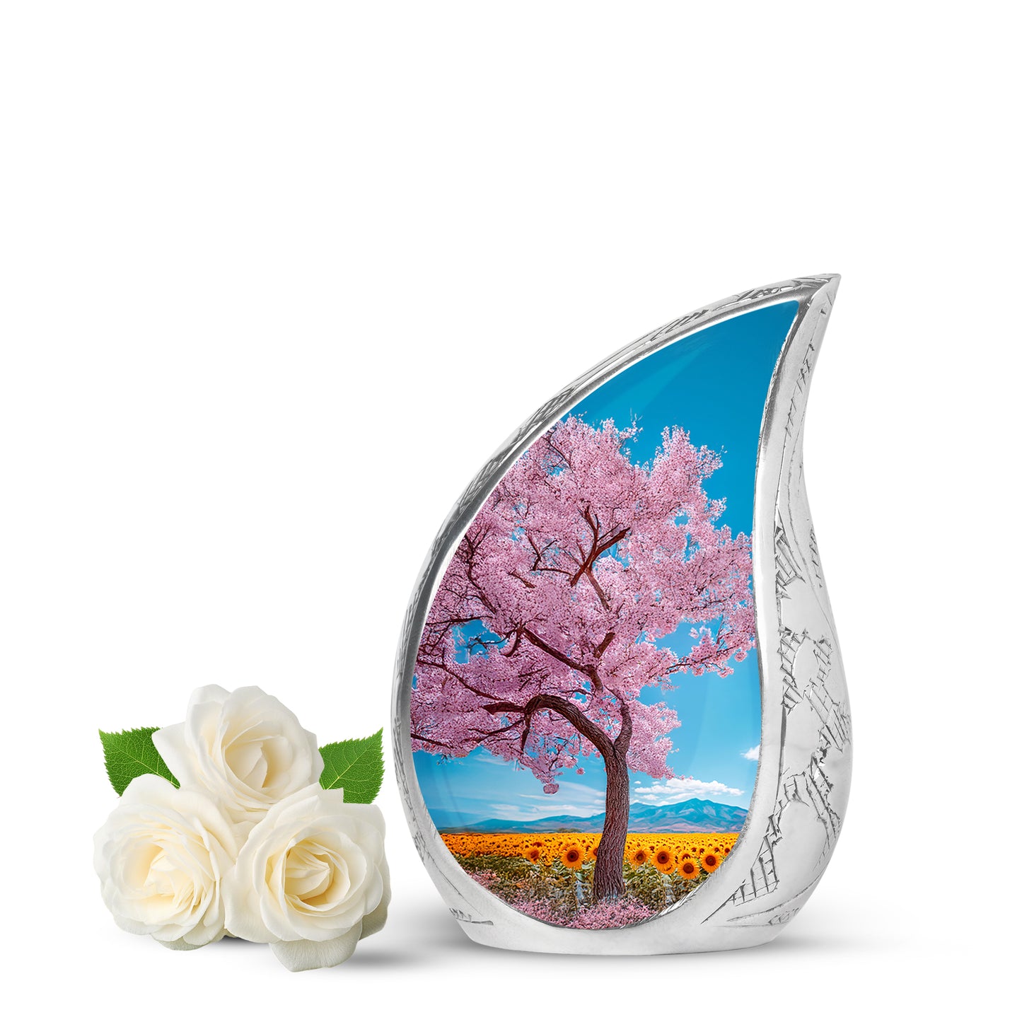 Blue Cherry Blossom Comfort Cremation Urns for Human Ashes - 10-inch, 200 cu in - Yatskia
