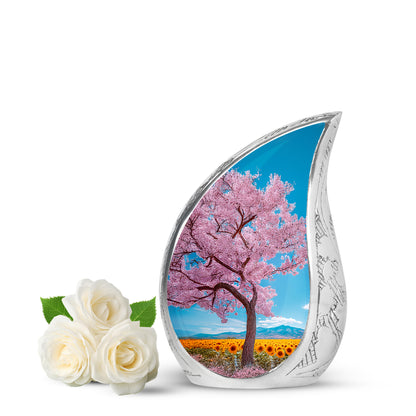 Blue Cherry Blossom Comfort Cremation Urns for Human Ashes - 10-inch, 200 cu in - Yatskia