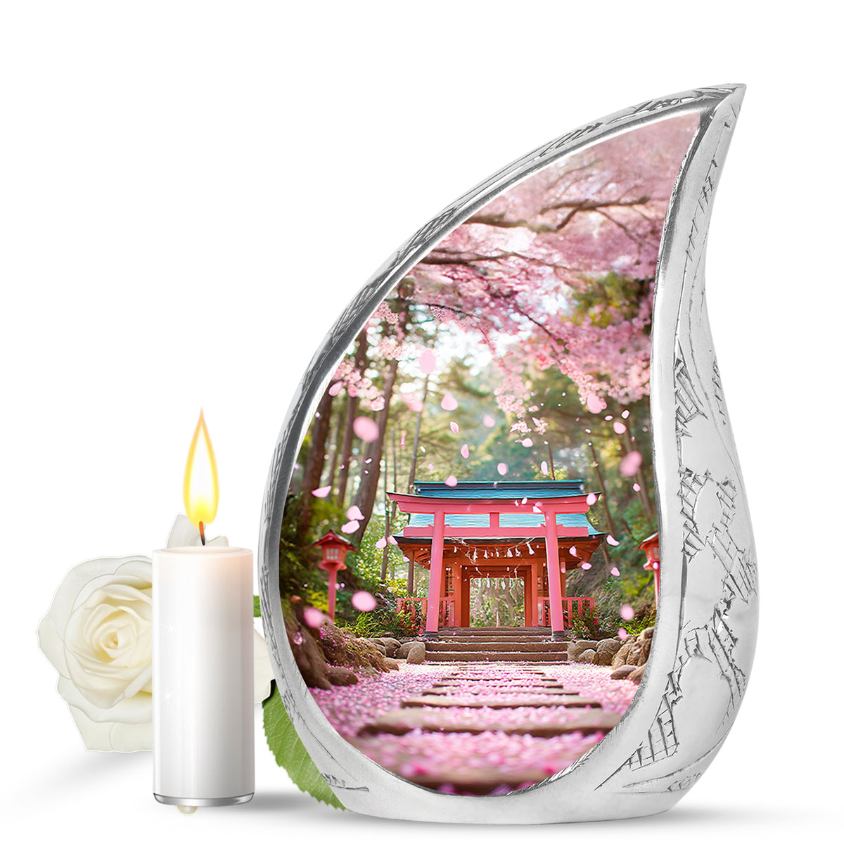 Gold Serene Cherry Blossom Memorial Urn for Ashes - Yatskia