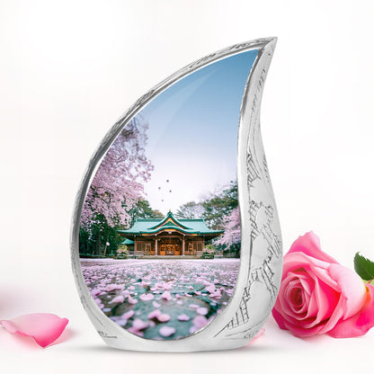 Divine White Cherry Blossom Cremation Urn for Ashes - 10-inch, 200 cu in - Yatskia