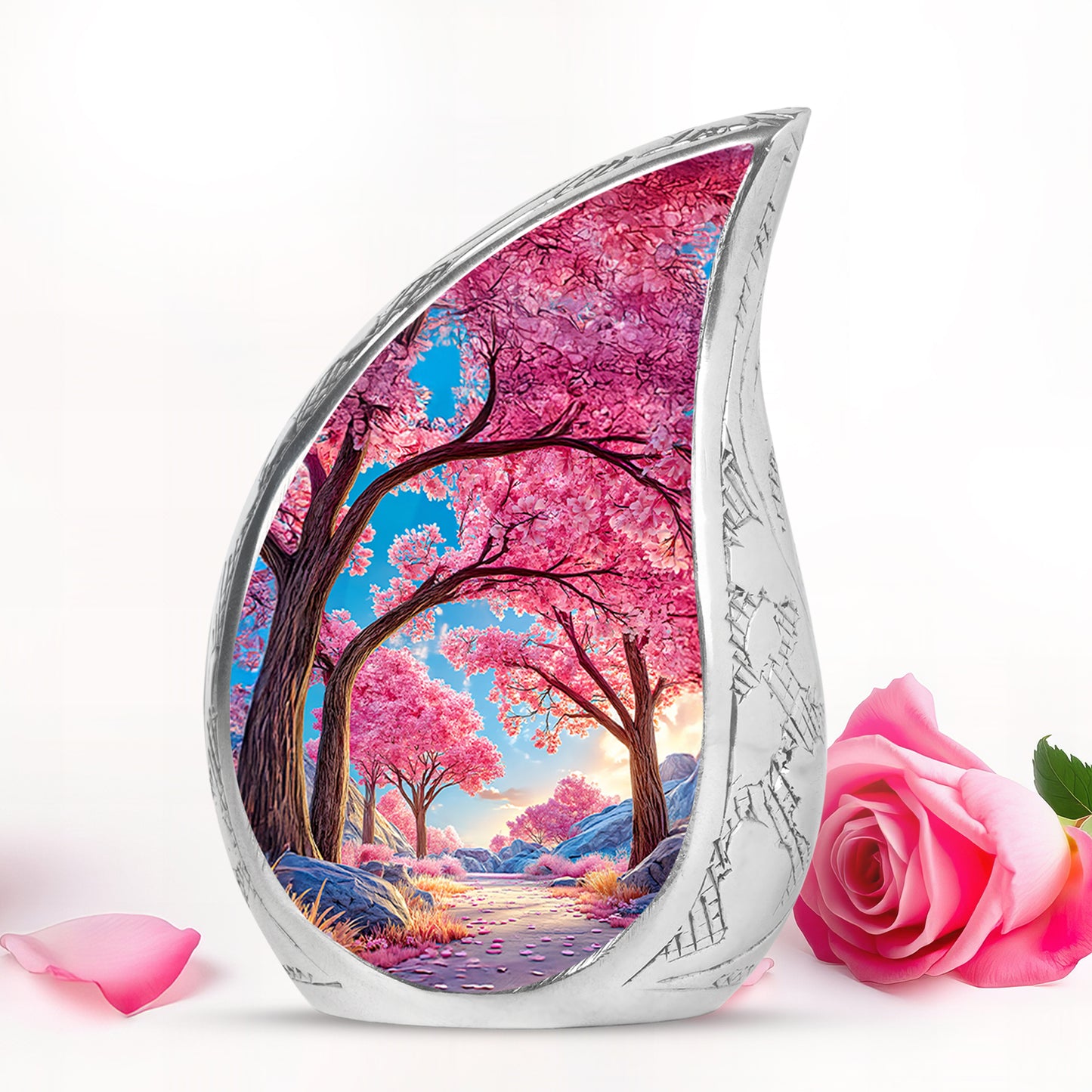 Personalized Refined Cherry Blossom Cremation Urns - Blue 10-inch, 200 cu in - Yatskia