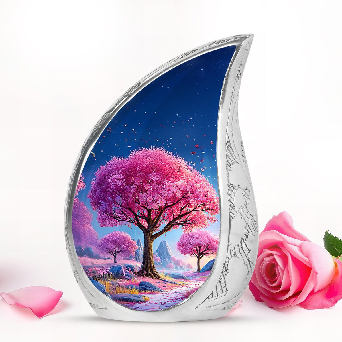 Timeless Blue Cherry Blossom Cremation Urn for Ashes - Yatskia