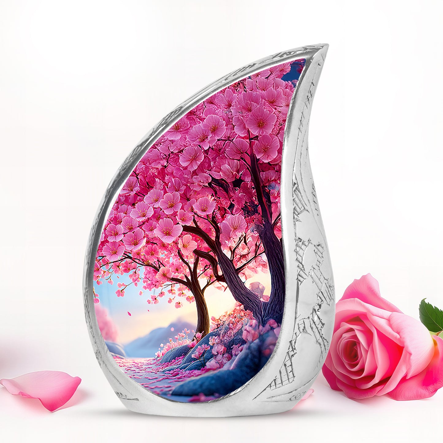 Divine Pink Cherry Blossom Cremation Urn for Ashes - 10-inch, 200 cu in - Yatskia