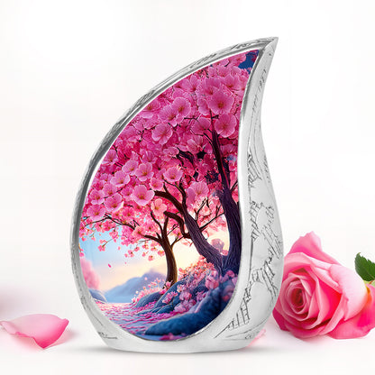 Divine Pink Cherry Blossom Cremation Urn for Ashes - 10-inch, 200 cu in - Yatskia