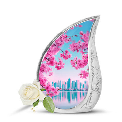 Personalized Teal Sovereign Cherry Blossom Cremation Urns for Human Ashes - Yatskia