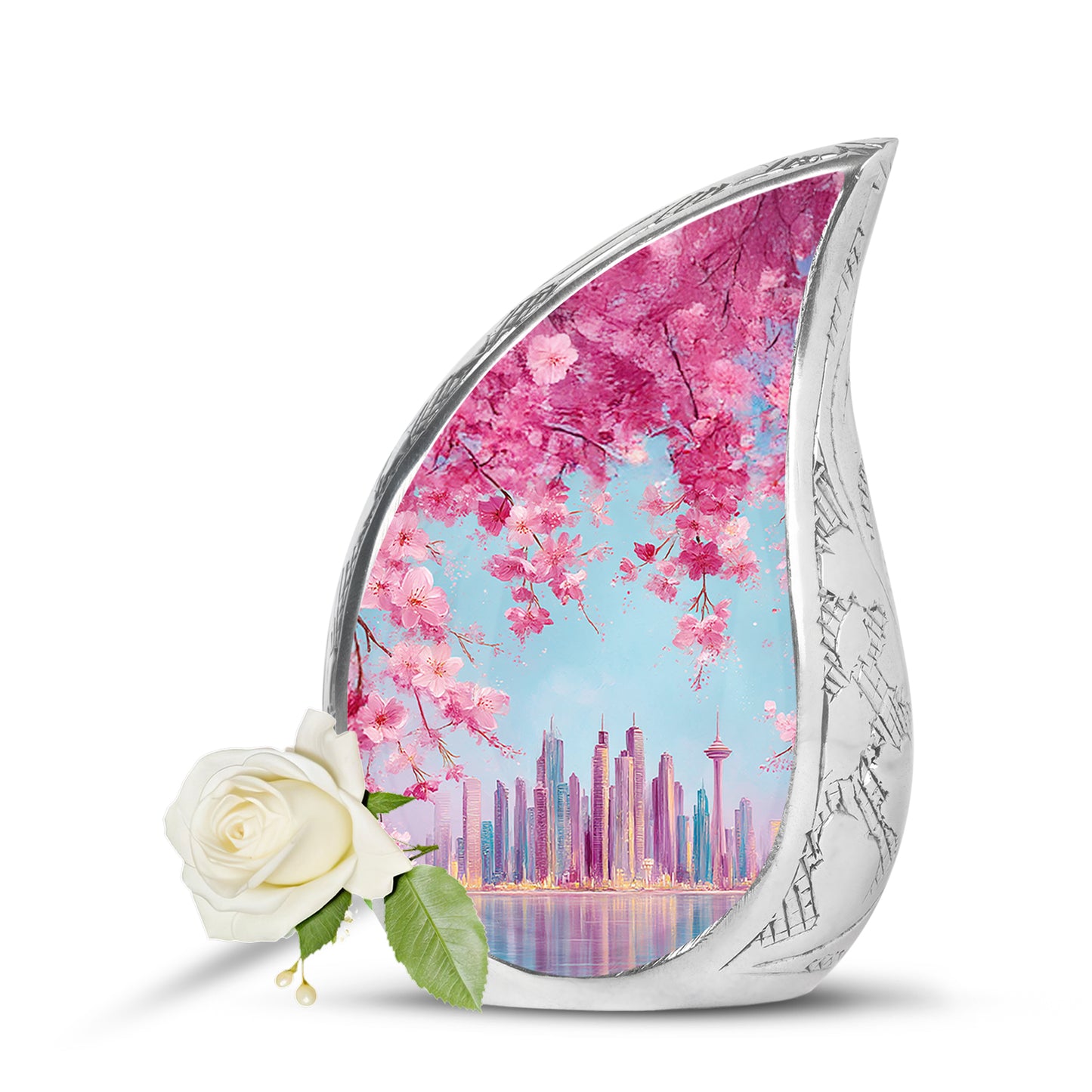 Personalized Blue Revered Cherry Blossom Cremation Urns for Human Ashes - 10-inch, 200 cu in - Yatskia