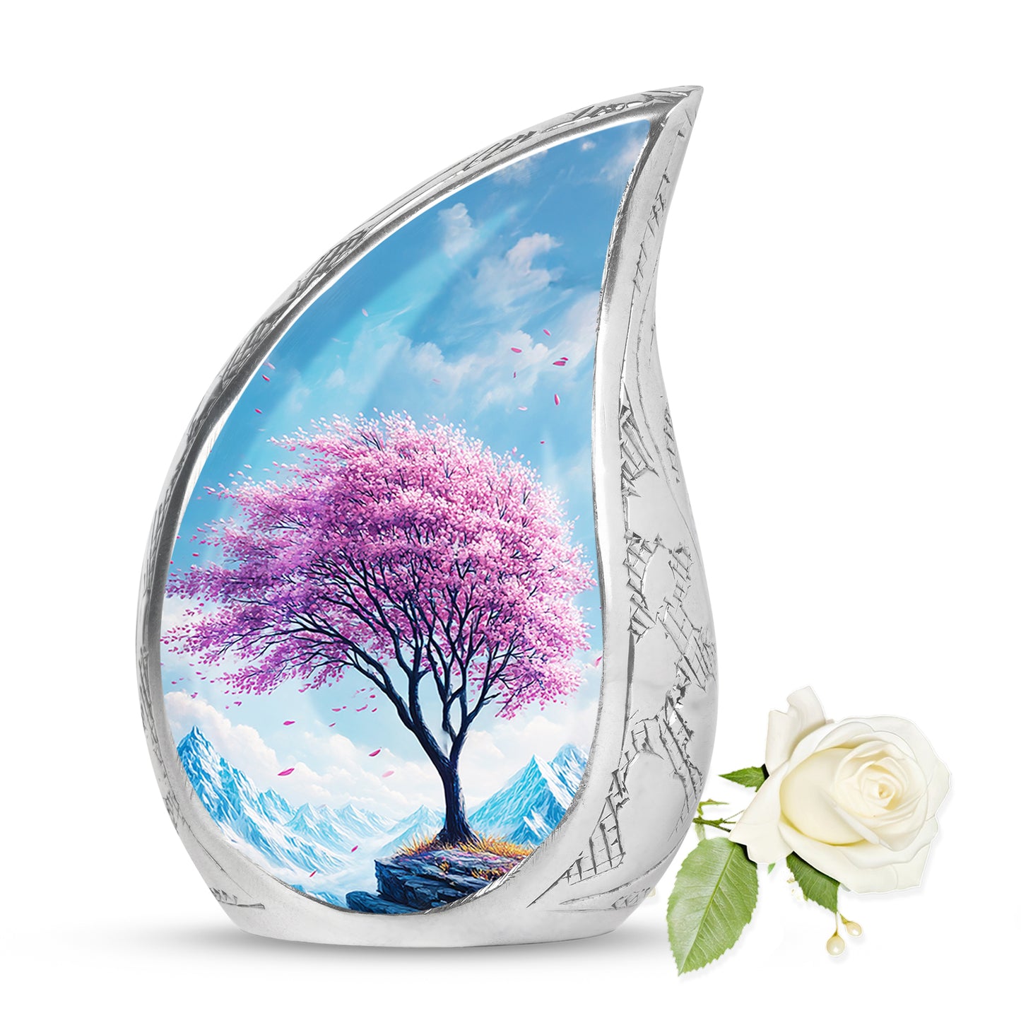 Blue Stately Cherry Blossom Cremation Urns for Human Ashes - 10-inch, 200 cu in - Yatskia