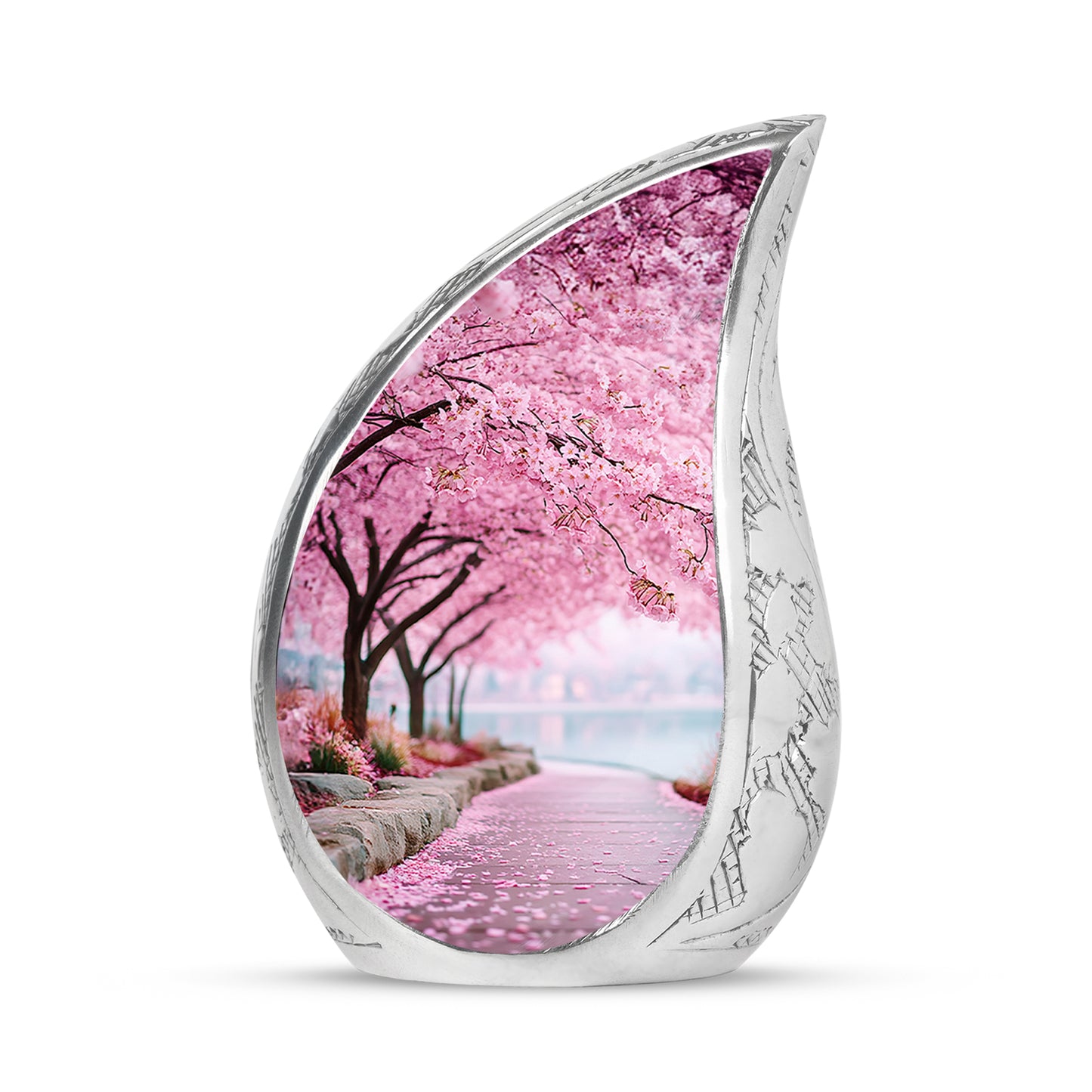 Personalized Pink Steadfast Cherry Blossom Cremation Urns for Human Ashes - 10-inch, 200 cu in - Yatskia