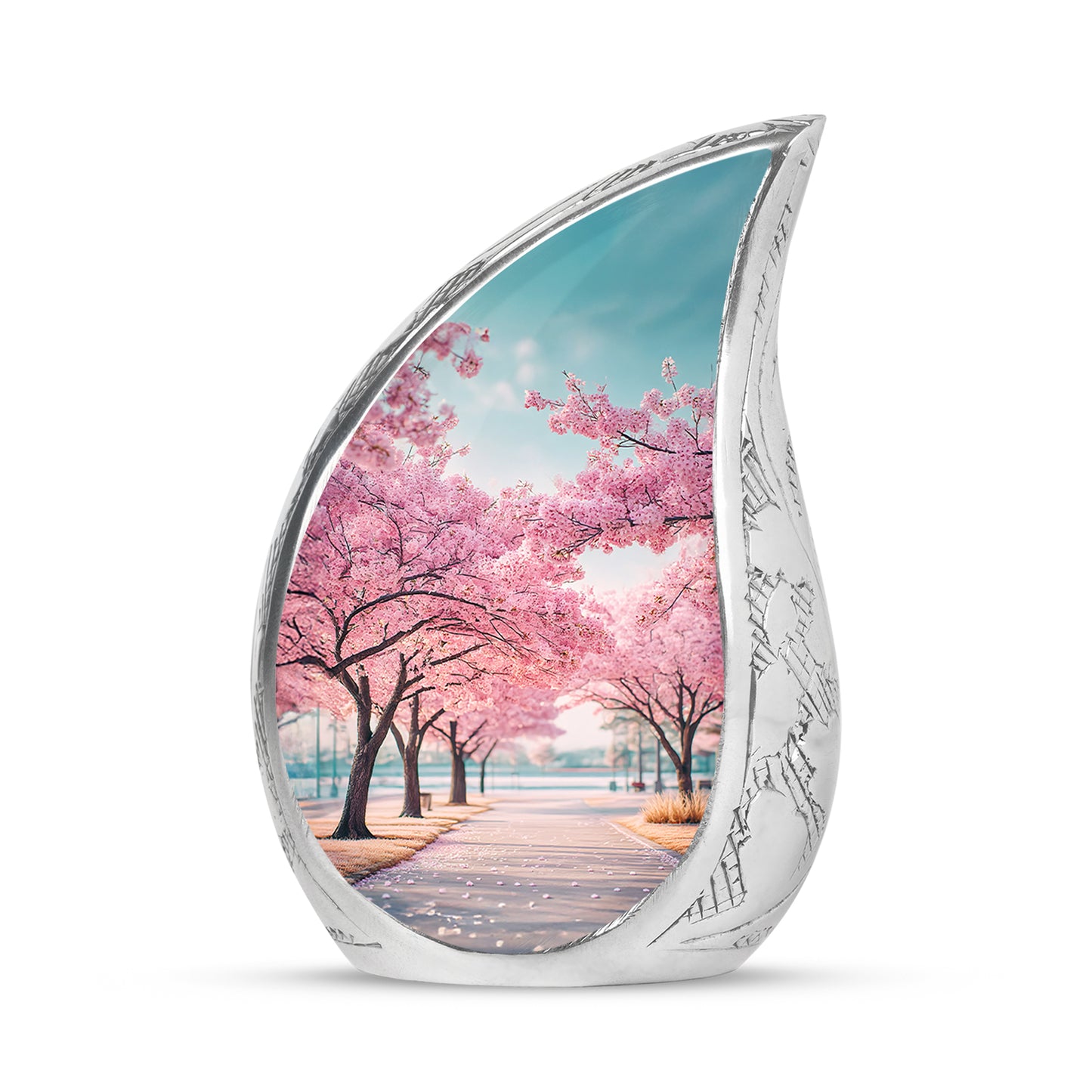 Illustrious Cherry Blossom Memorial Cremation Urns - Teal 10-inch, 200 cu in - Yatskia