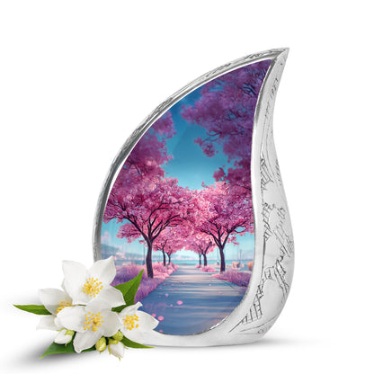 Stunning Blue Cherry Blossom Honor Urn for Human Ashes - 10-inch, 200 cu in - Yatskia