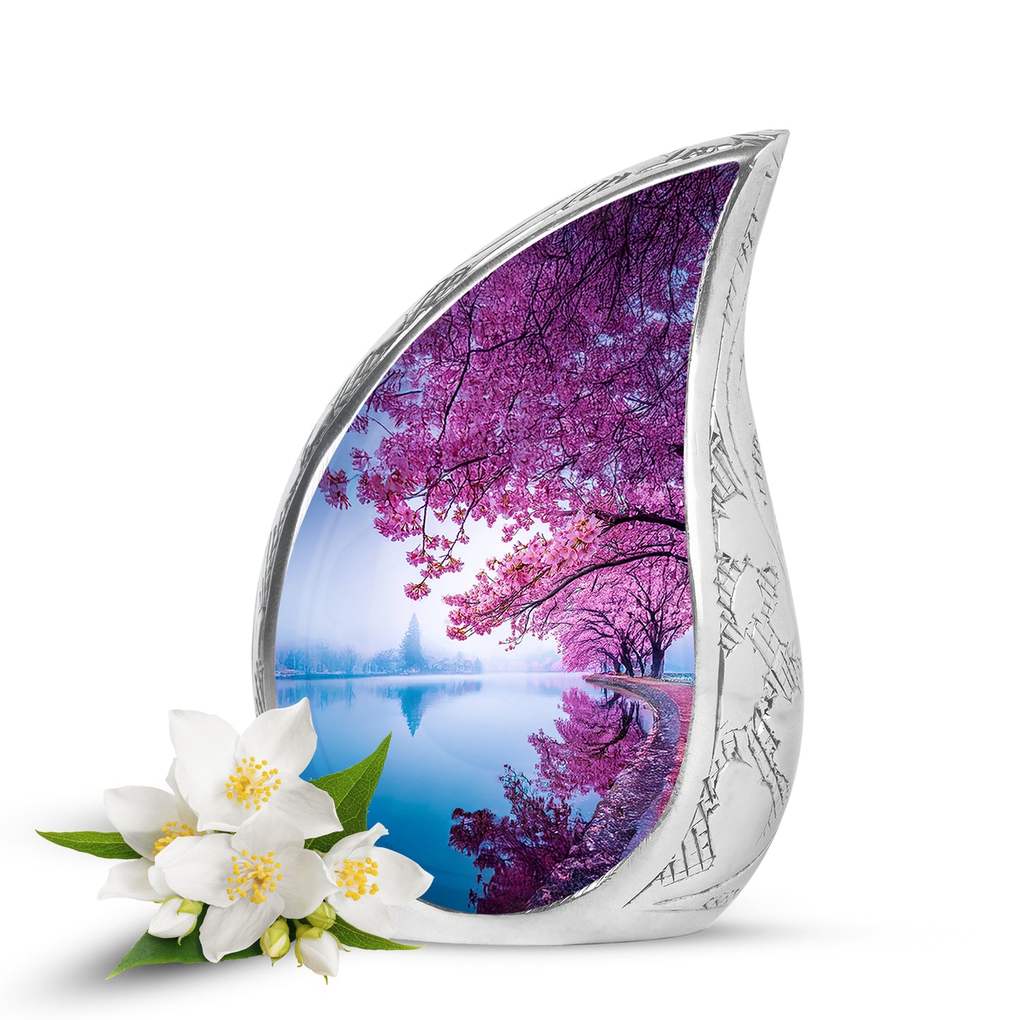Blue Resounding Cherry Blossom Memorial Urn for Ashes - 10-inch, 200 cu in - Yatskia