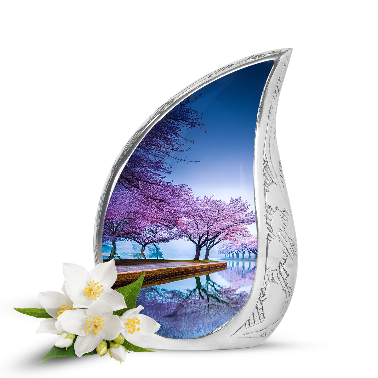 Remarkable Cherry Blossom Memorial Cremation Urns - Blue 10-inch, 200 cu in - Yatskia