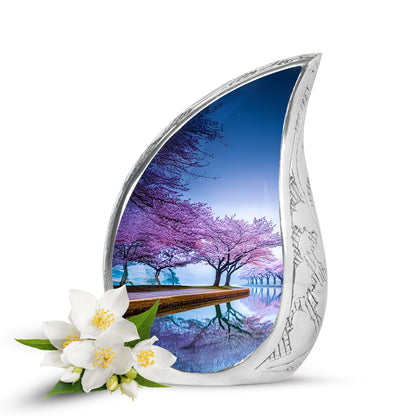 Remarkable Cherry Blossom Memorial Cremation Urns - Blue 10-inch, 200 cu in - Yatskia