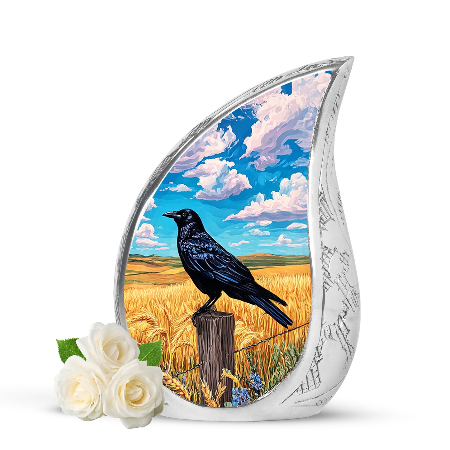 Personalized Blue Crow Cremation Urns for Ashes - Transcendent 10-inch - Yatskia