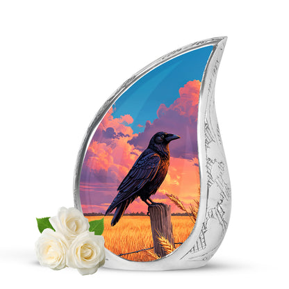 Personalized Blue Heavenly Crow Cremation Urns for Human Ashes - 10-inch, 200 cu in - Yatskia