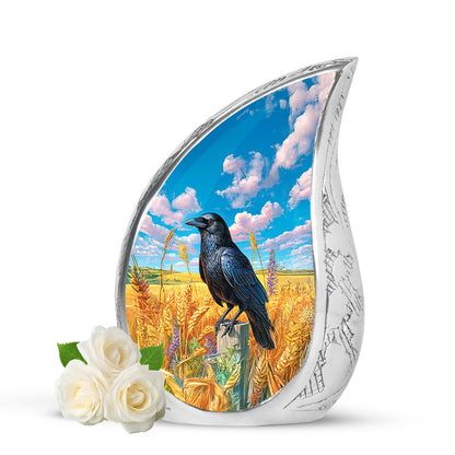 Personalized Blue Steadfast Crow Cremation Urns for Human Ashes - 10-inch, 200 cu in - Yatskia