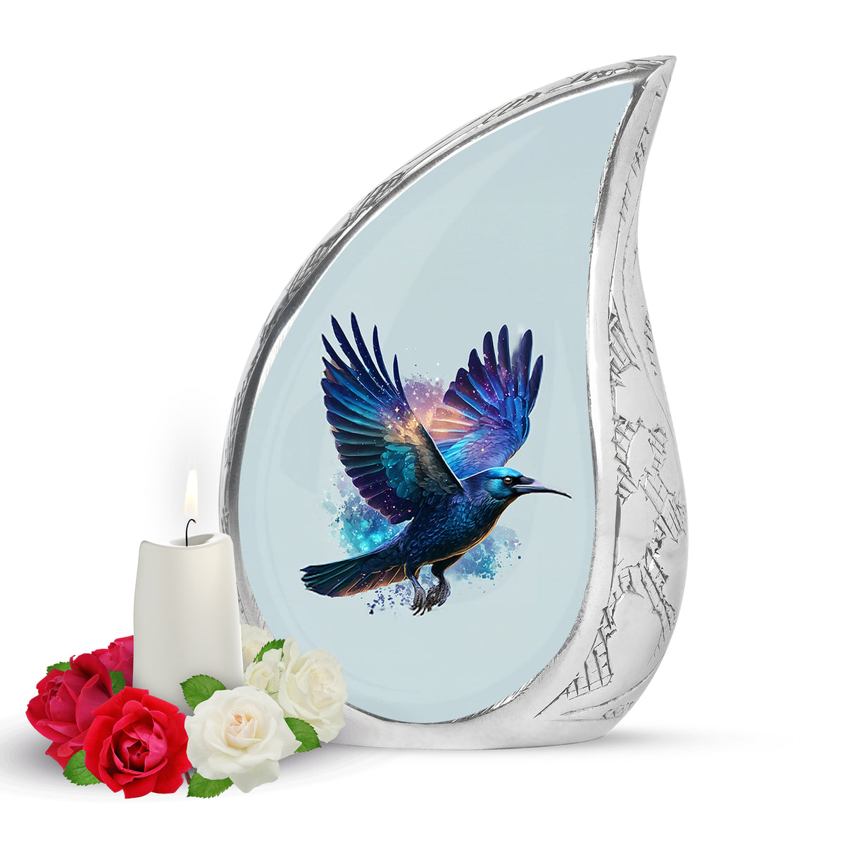 Inspiring Silver Crow Dedication Urn for Human Ashes - Yatskia