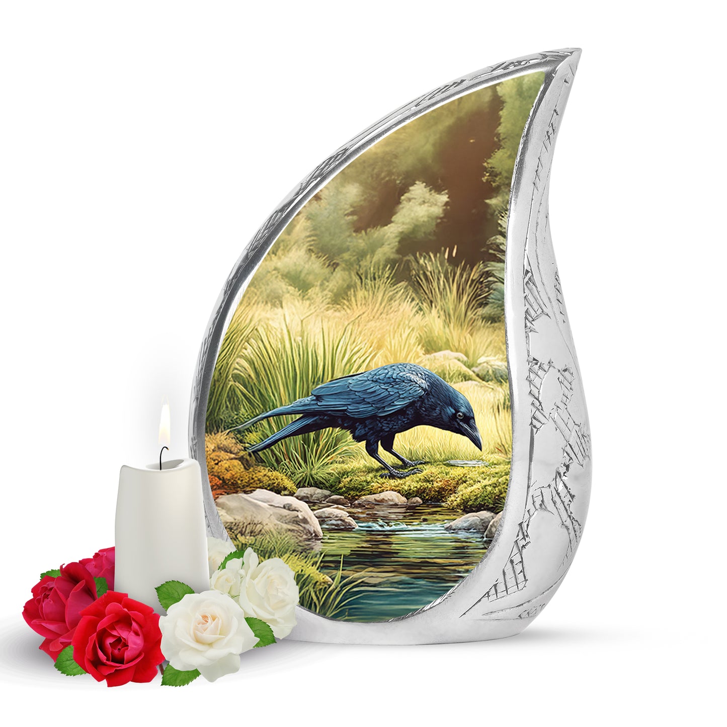 Personalized Magnificent Crow Cremation Urns - Gold 10-inch, 200 cu in - Yatskia