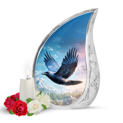 Blessed Crow Cremation Urns for Human Ashes - Blue 10-inch - Yatskia