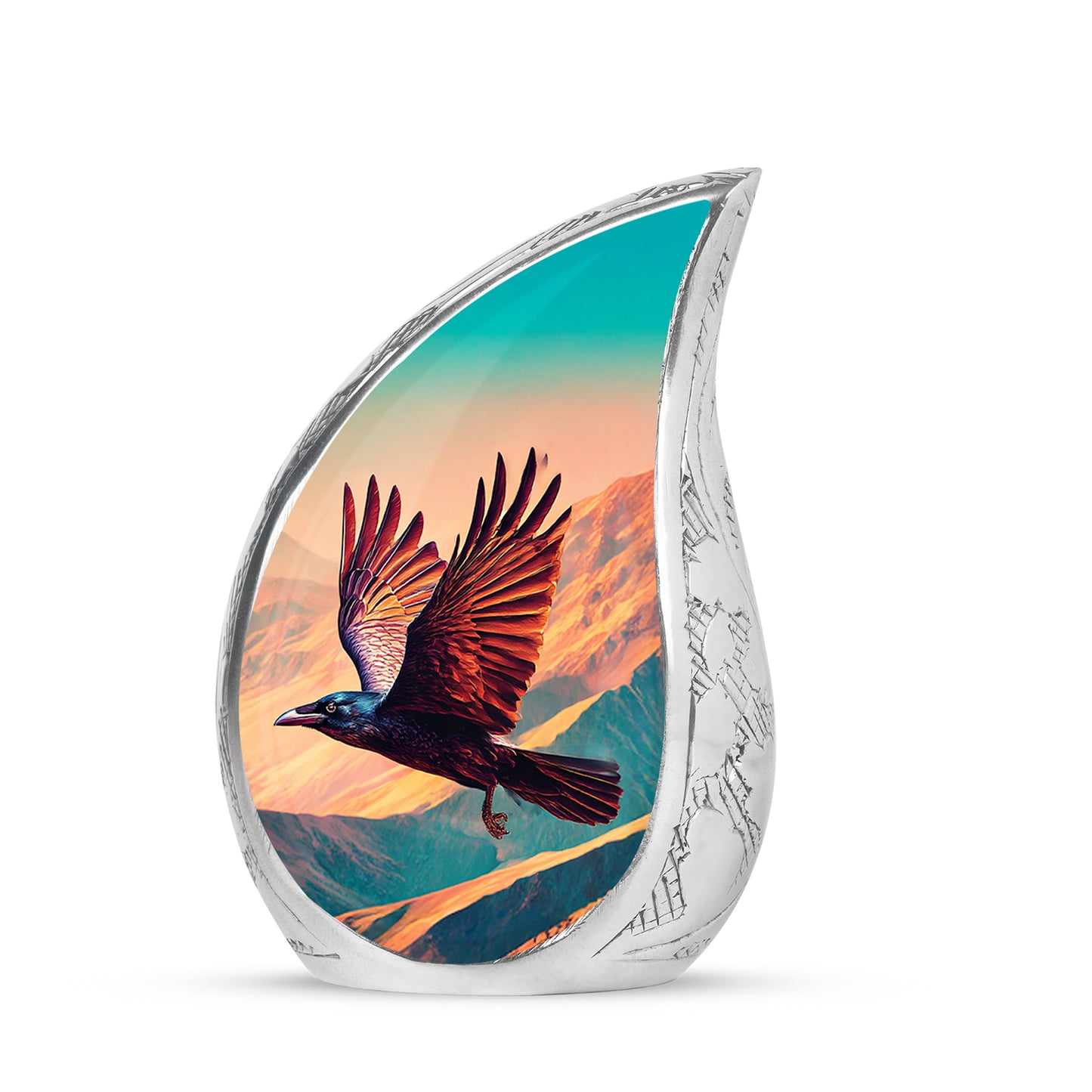 Personalized Teal Revered Crow Cremation Urns for Human Ashes - 10-inch, 200 cu in - Yatskia