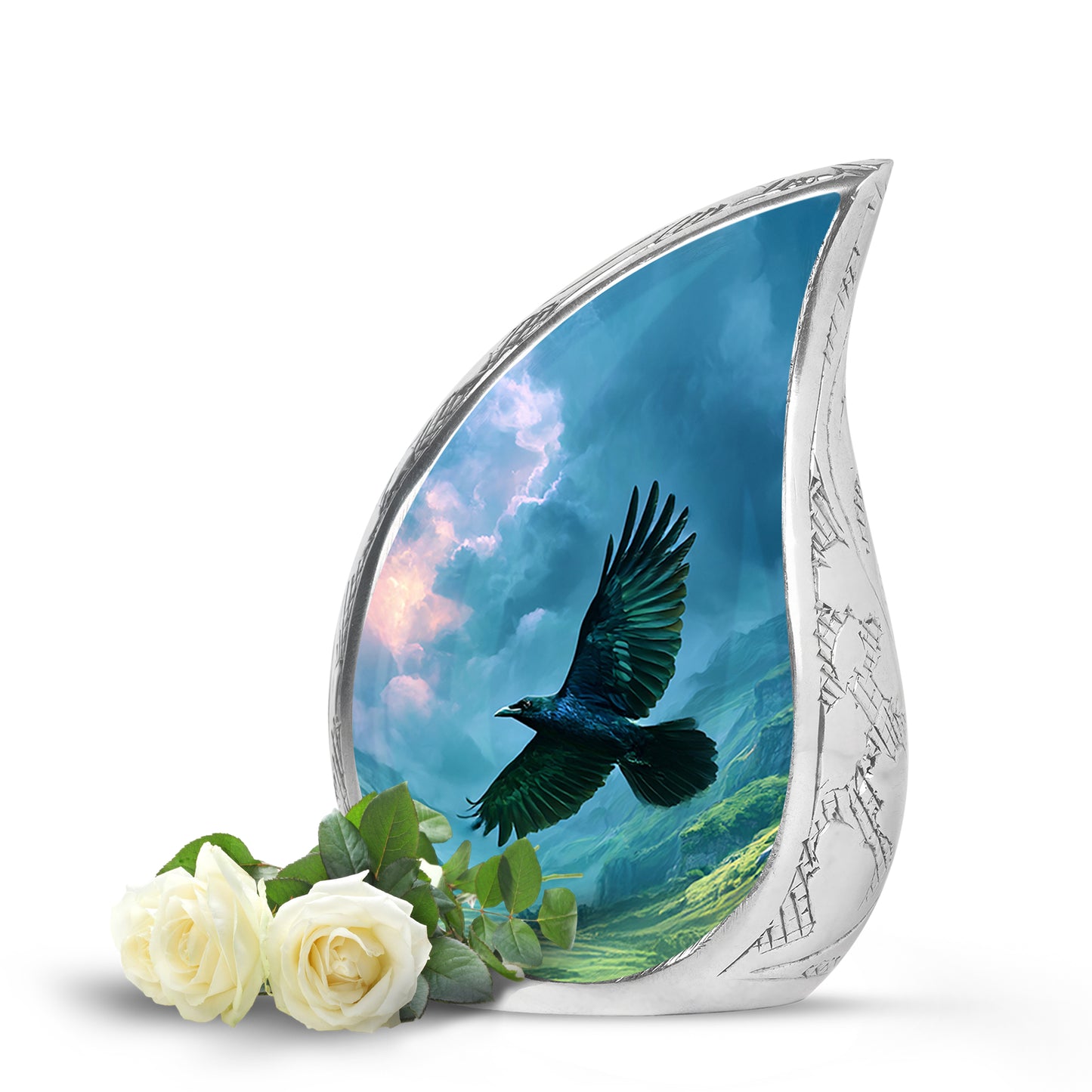 Harmonious Crow Cremation Urns for Human Ashes - Blue 10-inch - Yatskia