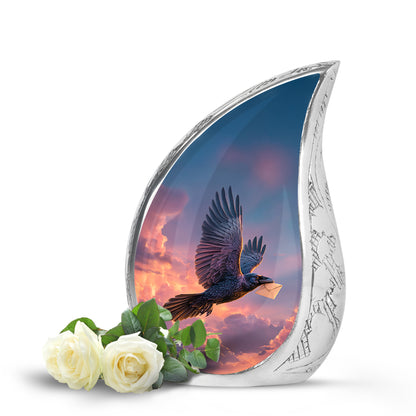 Harmonious Crow Cremation Urns for Human Ashes - Blue 10-inch - Yatskia