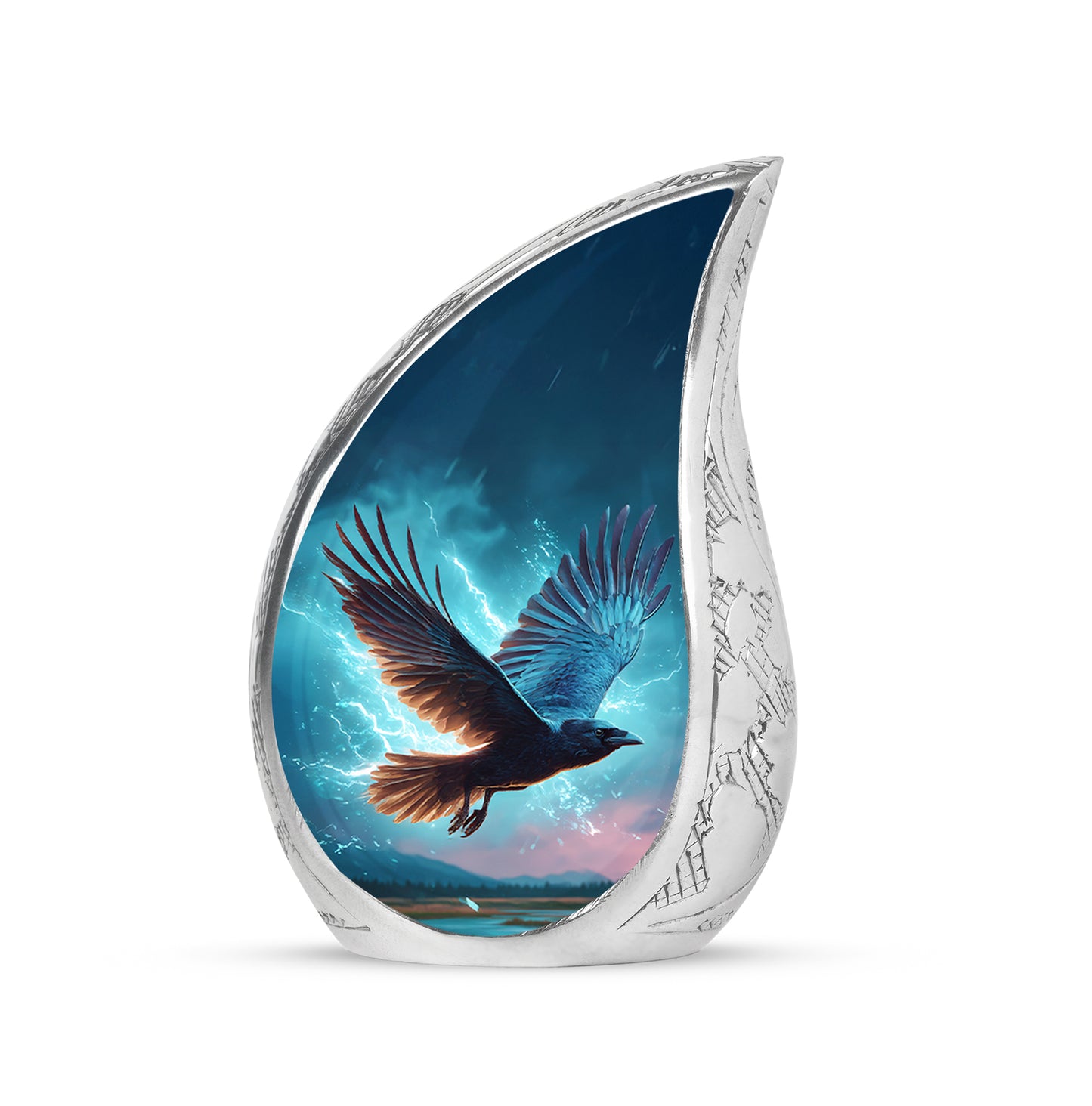 Resplendent Blue Crow Cremation Urn for Ashes - 10-inch, 200 cu in - Yatskia