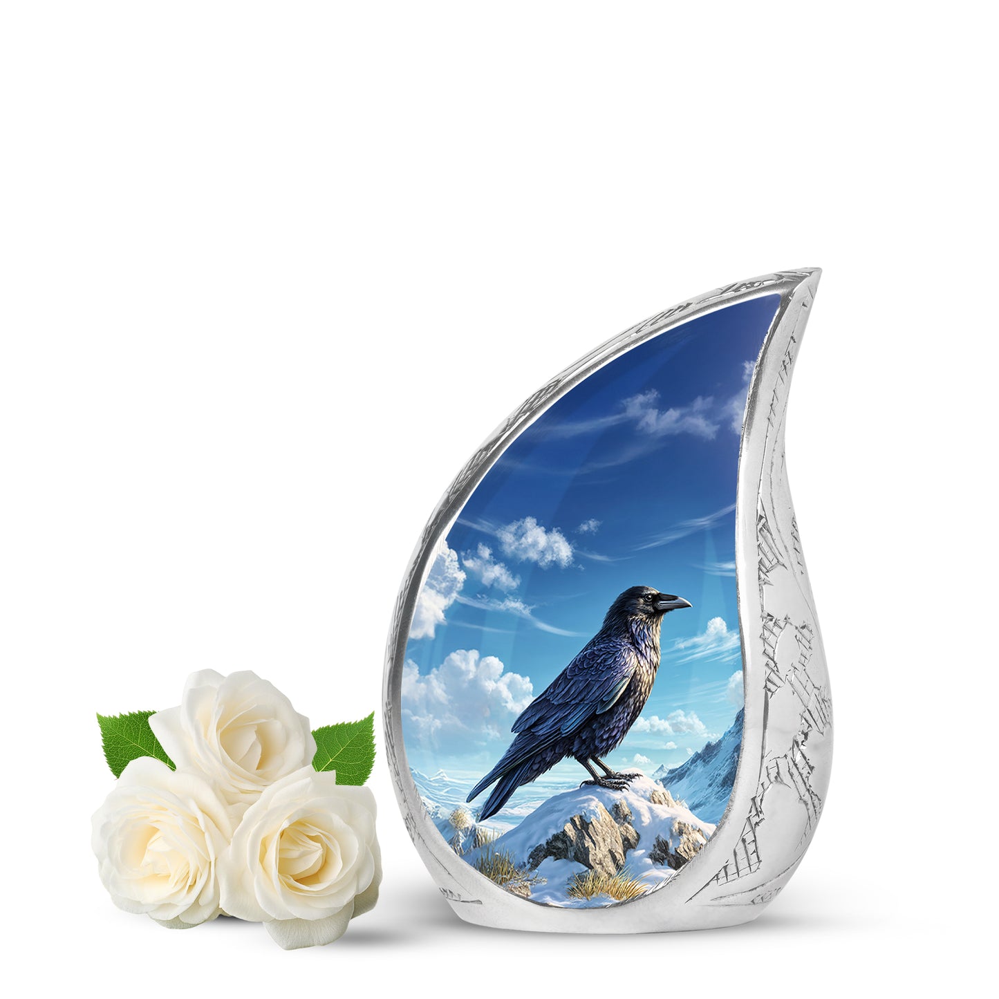 Blue Treasured Crow Cremation Urns for Human Ashes - 10-inch, 200 cu in - Yatskia