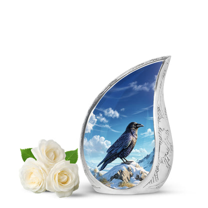 Blue Treasured Crow Cremation Urns for Human Ashes - 10-inch, 200 cu in - Yatskia